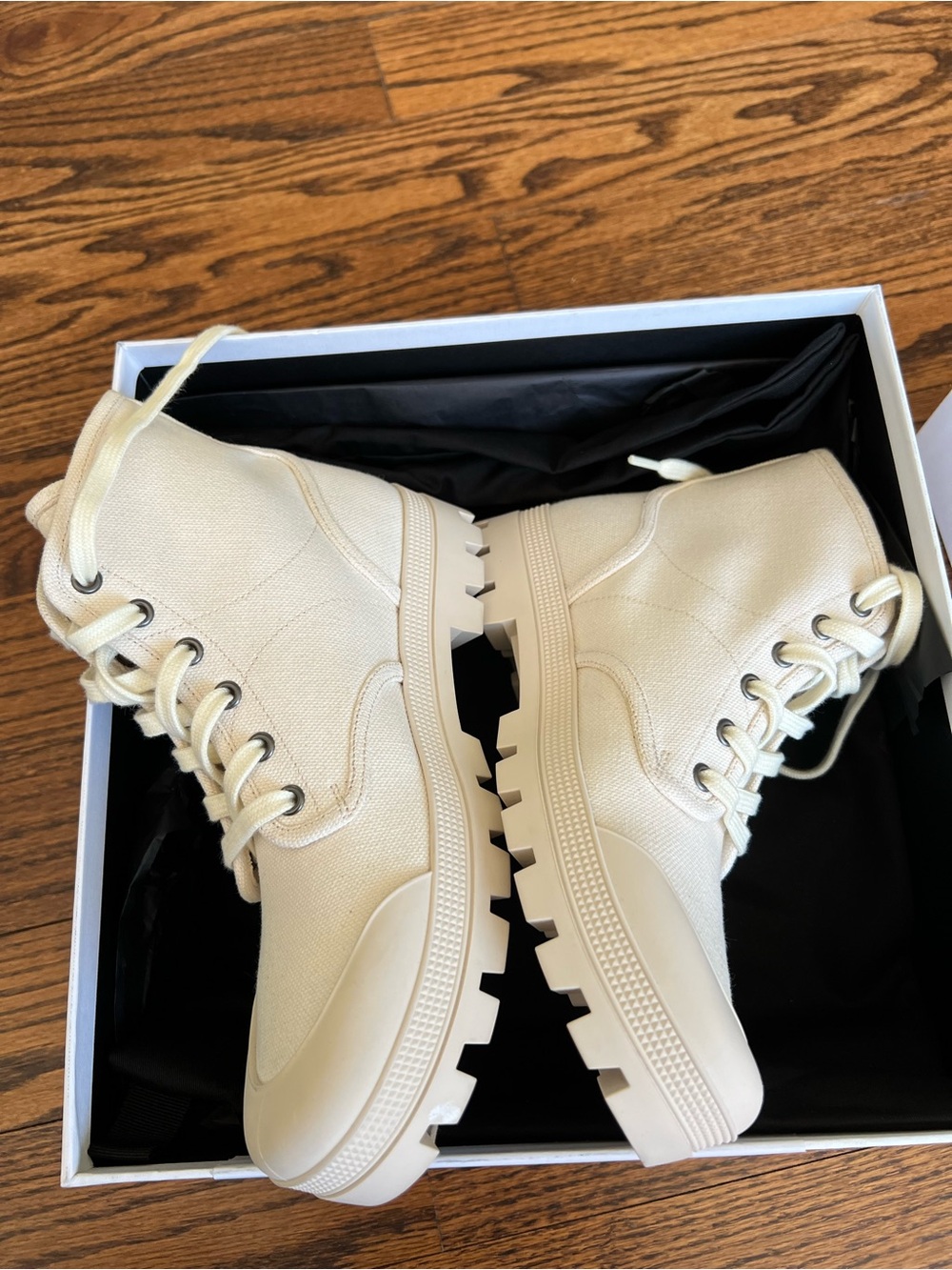 Celine Cream Canvas Lace-Up Boot with Tan Triomphe logo - Picture 7 of 11